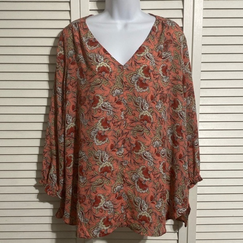 Ann Taylor LOFT Blouse Womens  Floral Multicolor V-Neck Long‎ Sleeve Top